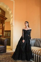 Black Frill Gown With Draped SleevesDSC06343