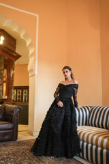 Black Frill Gown With Draped SleevesDSC06346