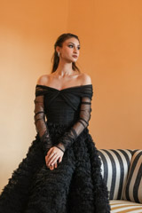 Black Frill Gown With Draped SleevesDSC06353