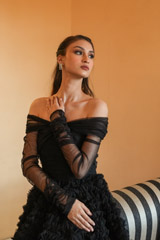 Black Frill Gown With Draped SleevesDSC06356