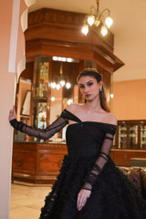 Black Frill Gown With Draped SleevesDSC06363