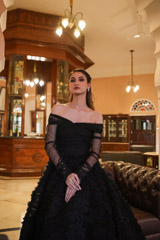 Black Frill Gown With Draped SleevesDSC06365