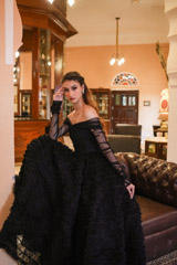 Black Frill Gown With Draped SleevesDSC06373