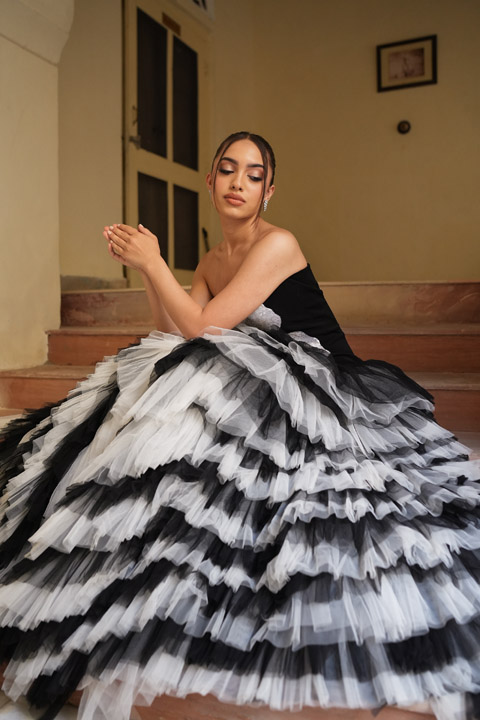 Black Zingrin Frill Gown