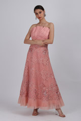 Pink Off Shoulder Embroidered Gown