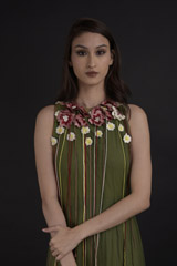 Military Green Bubble Pearl Gown_DTR9741