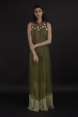 Military Green Bubble Pearl Gown_DTR9742