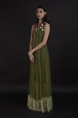 Military Green Bubble Pearl Gown_DTR9747