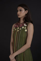 Military Green Bubble Pearl Gown_DTR9749