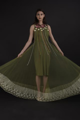 Military Green Bubble Pearl Gown