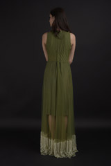 Military Green Bubble Pearl Gown_DTR9753