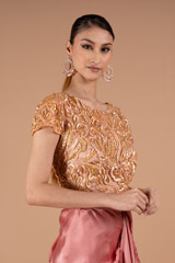 Peach Embroidered Blouse And Drape SkirtDSC01242