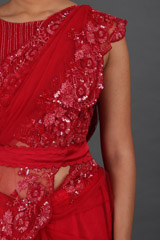 Red Two Tier Glass Bead Embroidered SareeIMG_4912