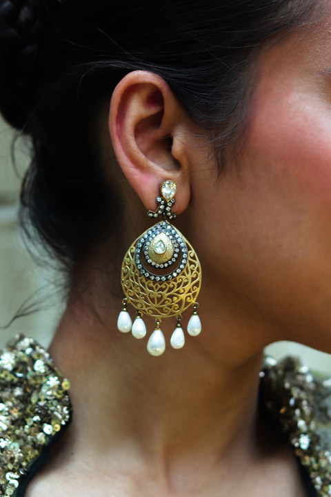 Tear Drop Pearl And Enamel Earrings