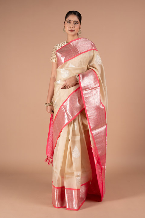 Cream Kanchivaram Silk Saree
