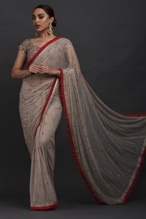 White Mirror Cutwork Saree
