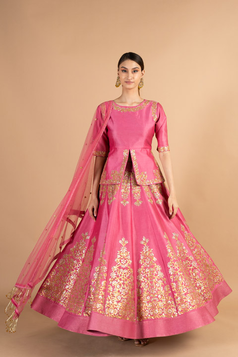 Pink Silk Sequin Lehenga