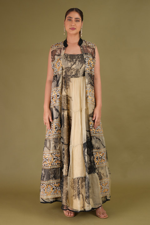 Printed Organza Tiered Dress