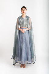 Grey Organza Lehenga Set3913_video