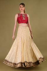 Red and Beige Floral Ensemble