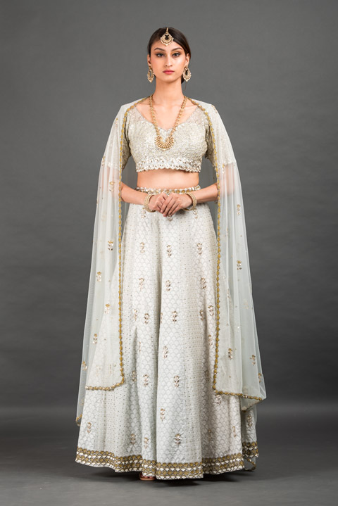 Blue Panelled Embellished Lehenga