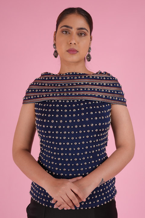 Disco Stud Tshirt With Cowl