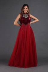 Wine Embroidered Net Gown3957_video