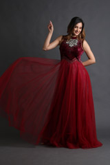 Wine Embroidered Net Gown