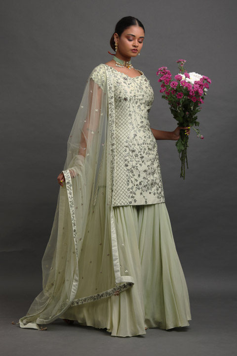 Green Silk Katdana Sharara Set