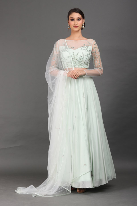 Mint Sequins Lehenga Set