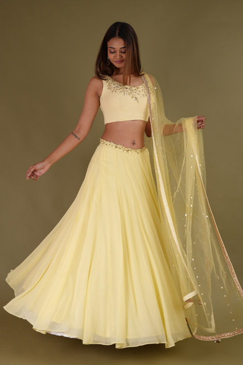 Yellow Sequin And Katdana Lehenga