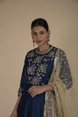 Blue Floral Motif Anarkali_DTR9447