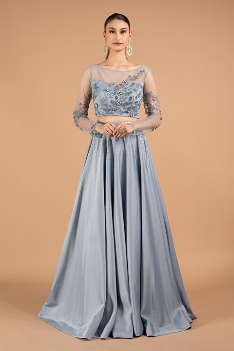 Blue Crystal Katdana Crop-Top Skirt