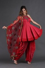 Red Peplum Kurta Set