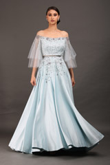 Light Blue Satin Crystal Top Bottom Set