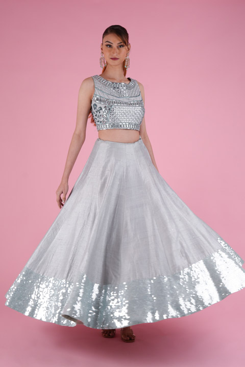 Aquamarine Crystal Crop Top Skirt