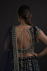 Navy Blue Dabka And Pearl Lehenga Set_DTR8842
