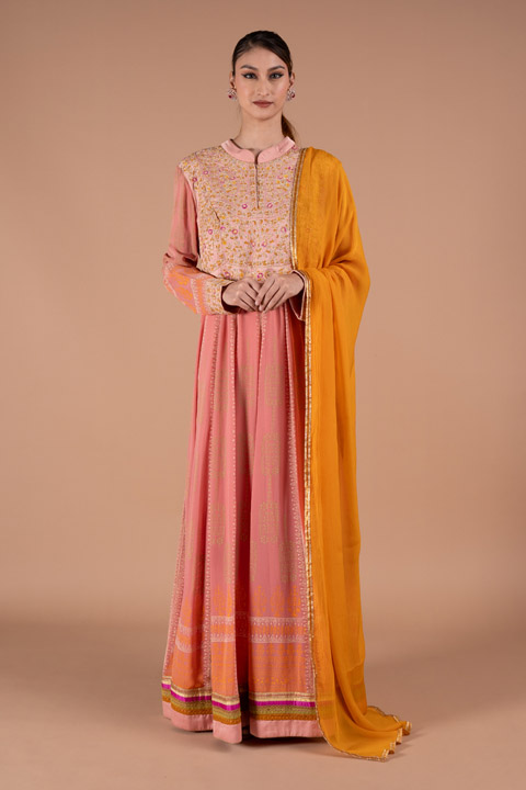Pink Zardozi Anarkali Kurta Set