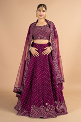Wine Dabka Work Lehenga