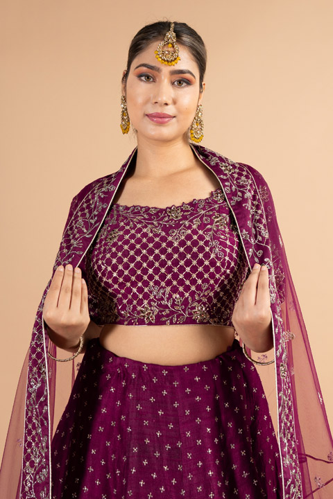 Wine Dabka Work LehengaDSC00349