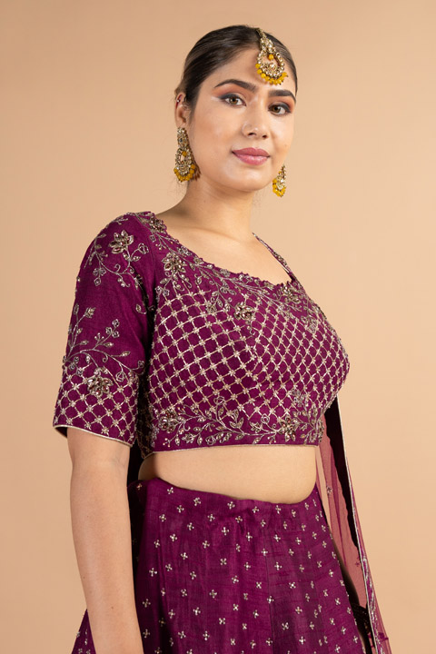 Wine Dabka Work LehengaDSC00354