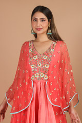 Coral Gown With Bat SleevesIMG_9466