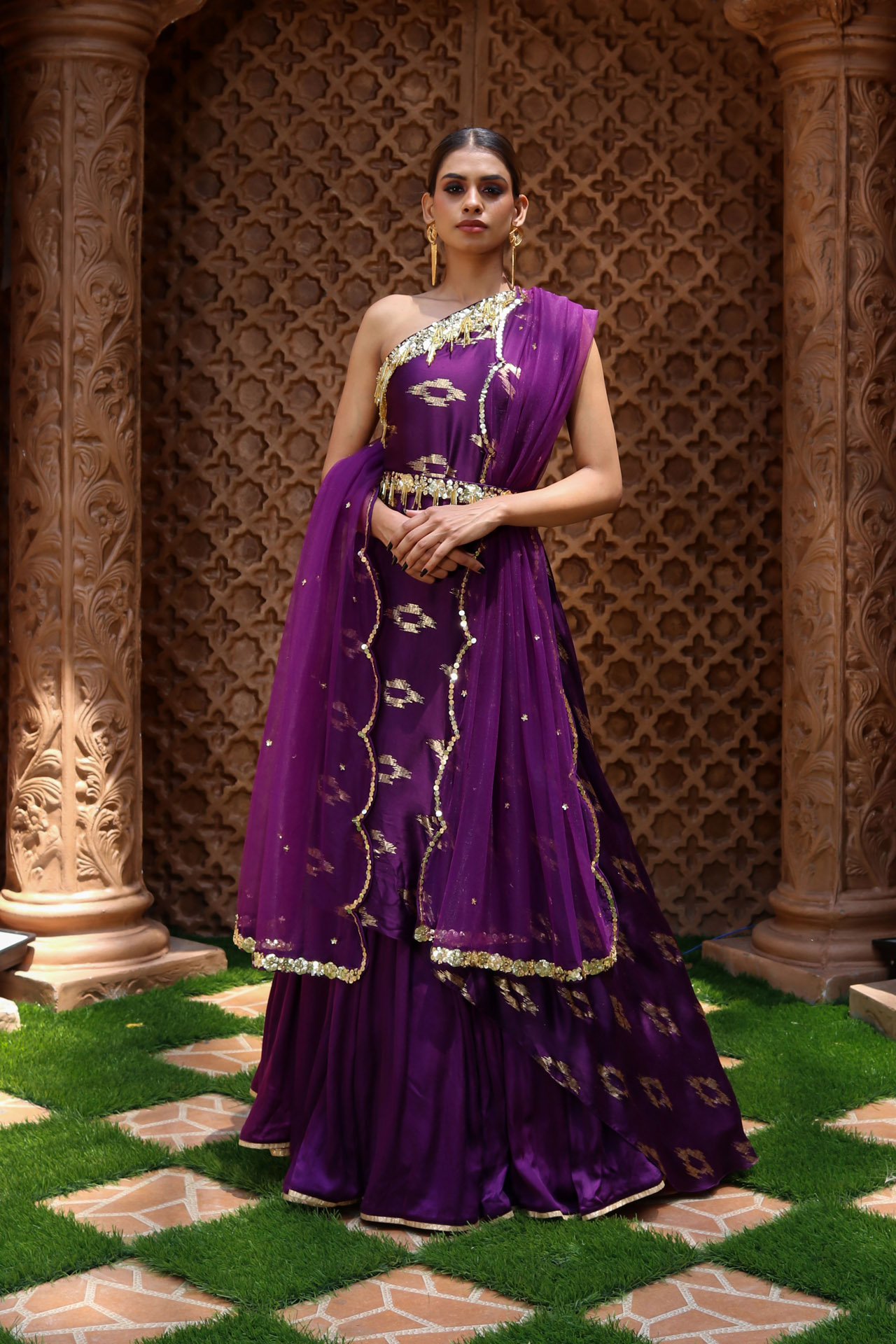 PURPLE DRAPE TOP LEHENGA