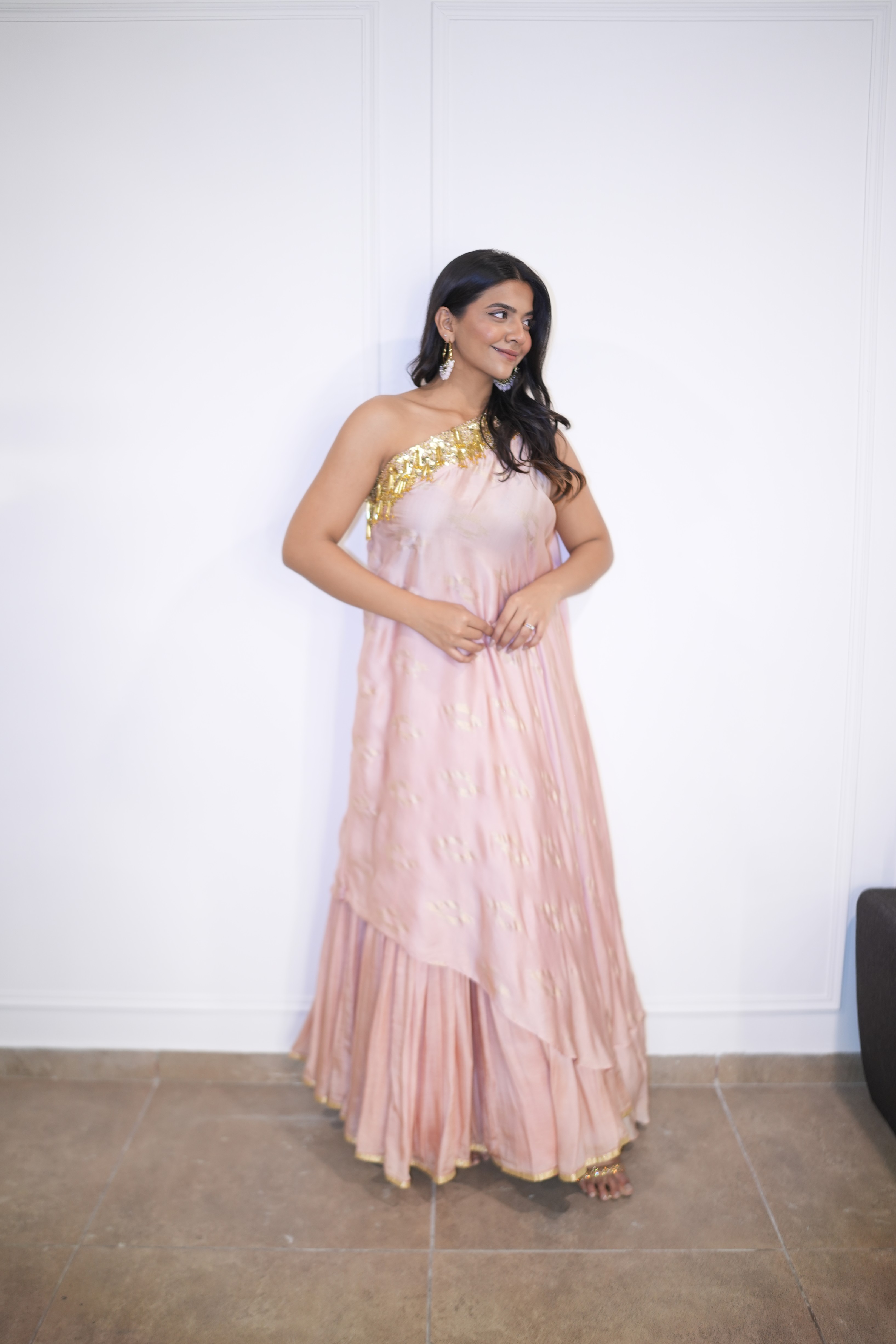 One shoulder Drape Top Lehenga