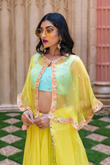 Lime Organza Cape Lehenga_DSC7660-Edit