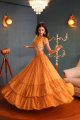 Mustard Foil Printed Kali Lehenga1