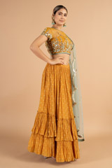 Mustard Foil Printed Kali LehengaDSC01074
