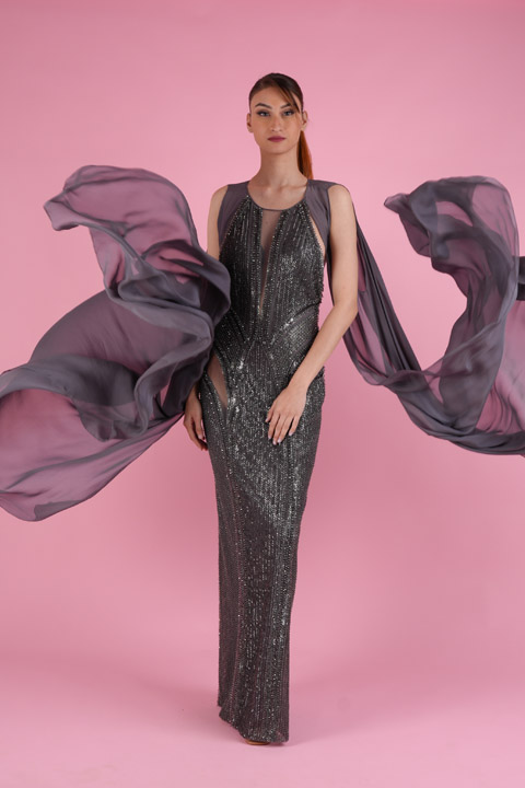 Grey Embellished Gown