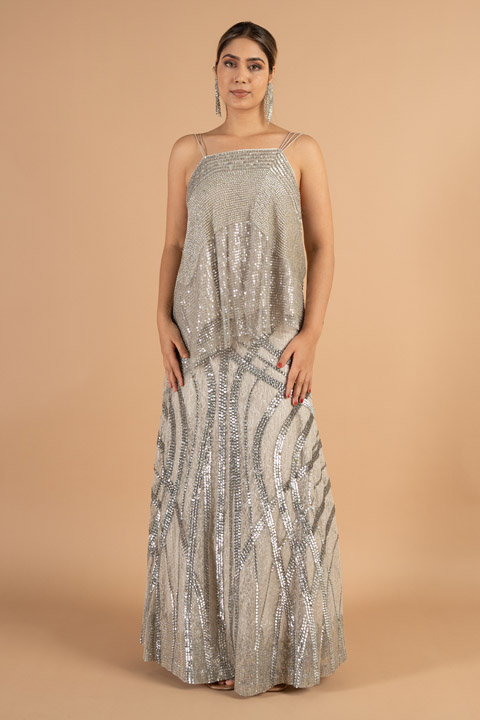 Silver Embellished Top Bottom Set