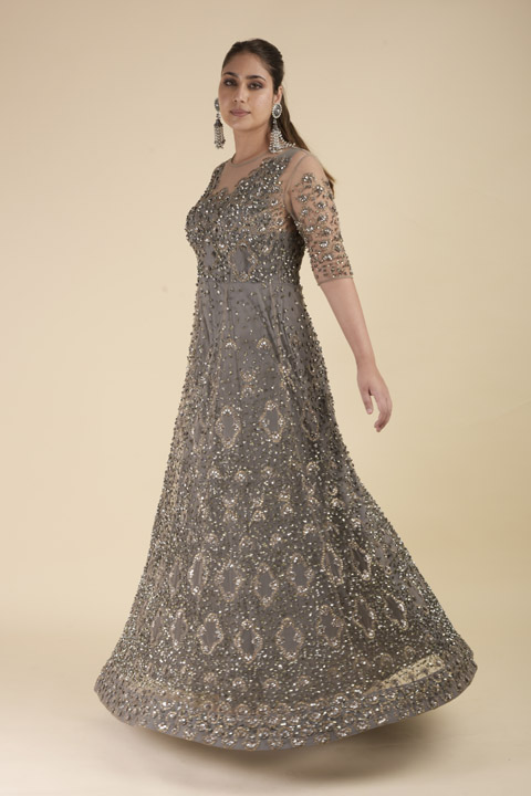 Grey Embellished Gown